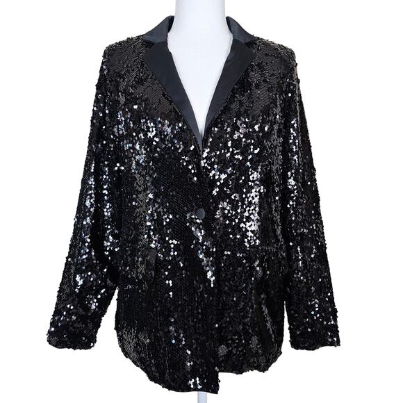 NWT Extro&vert M Black Sequin Blazer Party Jacket Single Breast Statement Piece - Picture 1 of 12